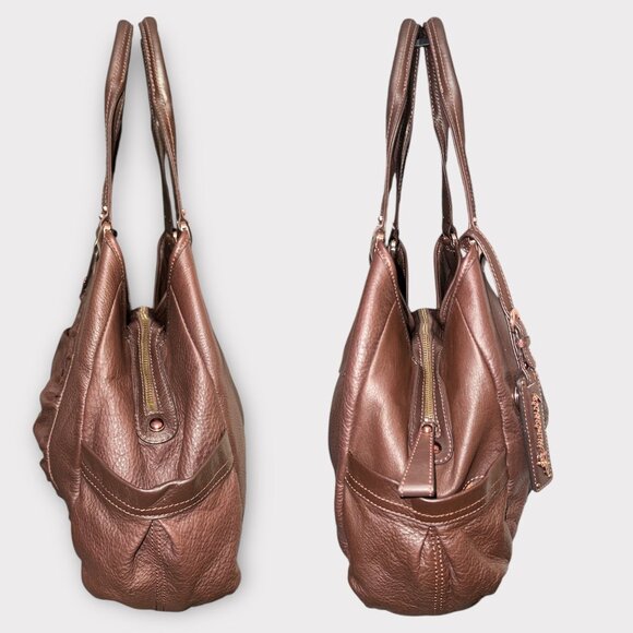 B Makowsky Slouchy Hobo Brown Pebbled Leather Ruched Shoulder Bag Pockets Boho - Picture 4 of 7